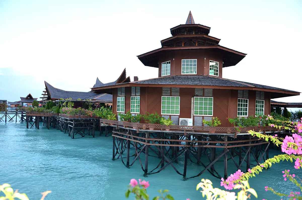 Pavilion with a gabled roof in the local style