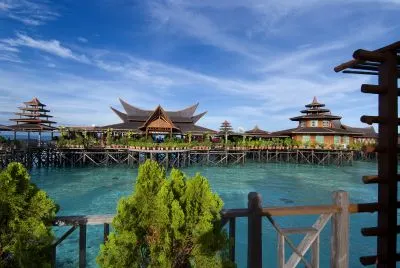 View of the resort from under a canopy