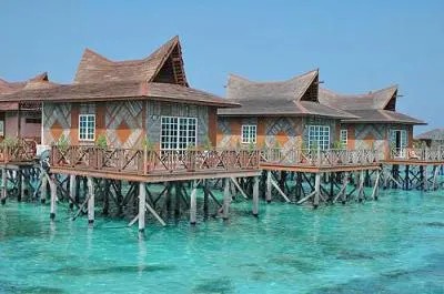 Bungalows over the water close up
