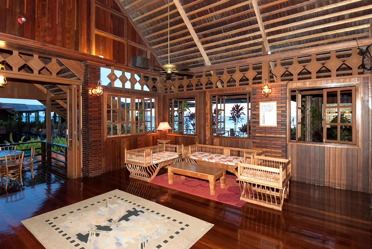 Rattan furniture in the seaside lounge