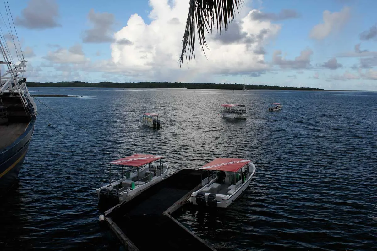 Dive boats at the resort dock