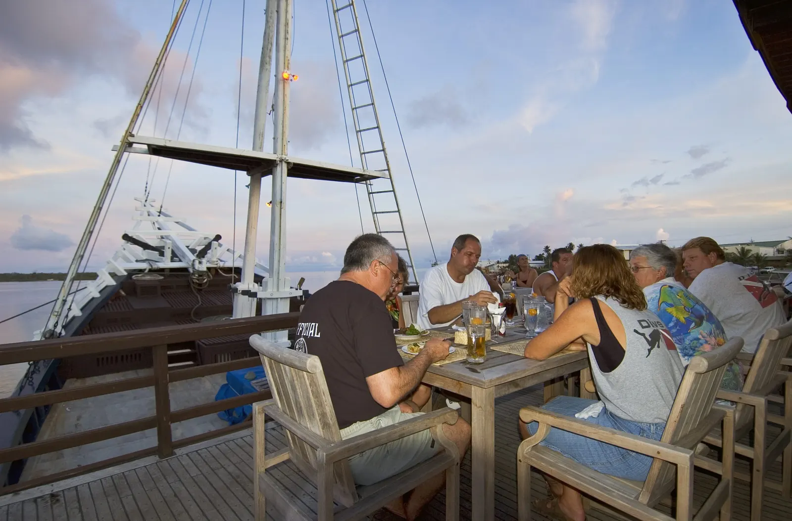 The dining deck under its awning