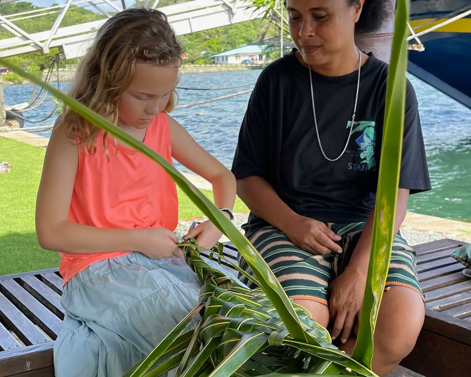 Weaving with palm leaf