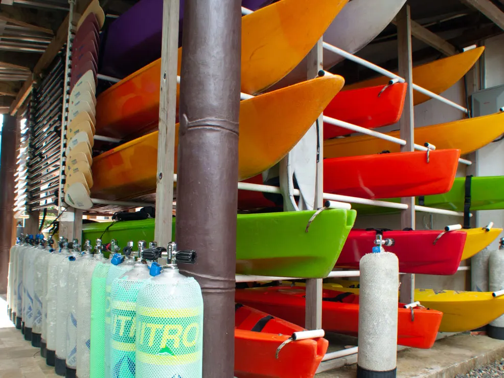 The resort's kayak rack