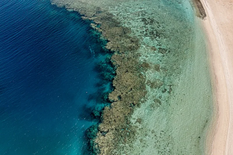 Coral reef off the shore at Nakari