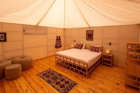 Seating area outside a tent