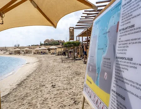 The diving shade on the beach with gear