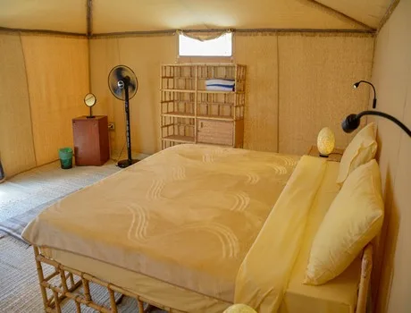 Tent interior with two beds