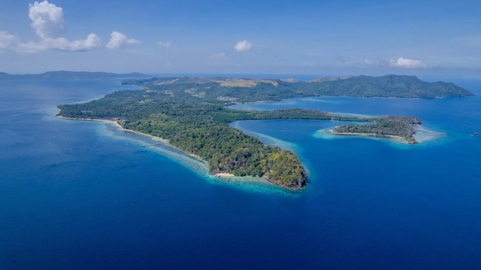 The island coastline from the air