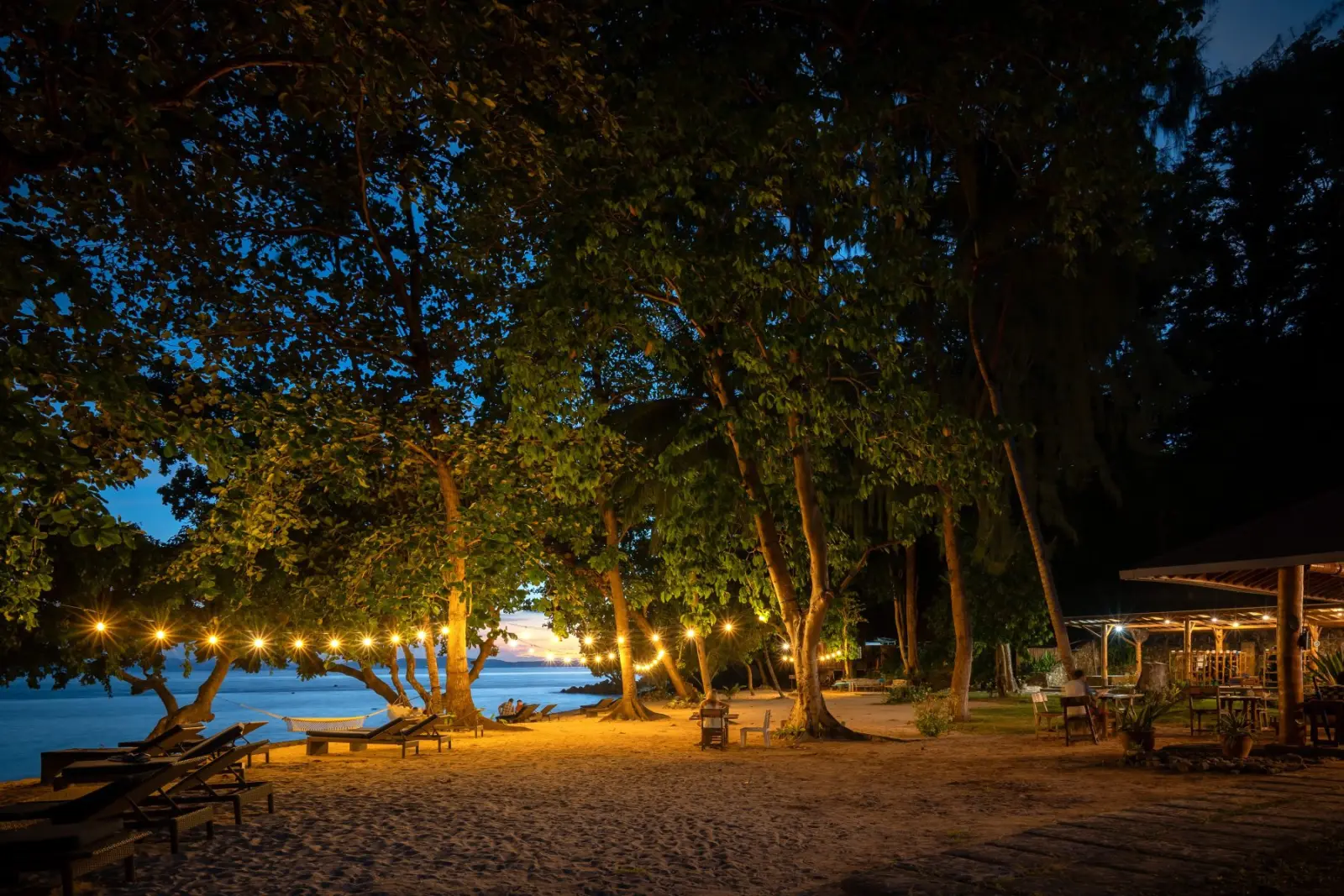 The resort beach at dusk