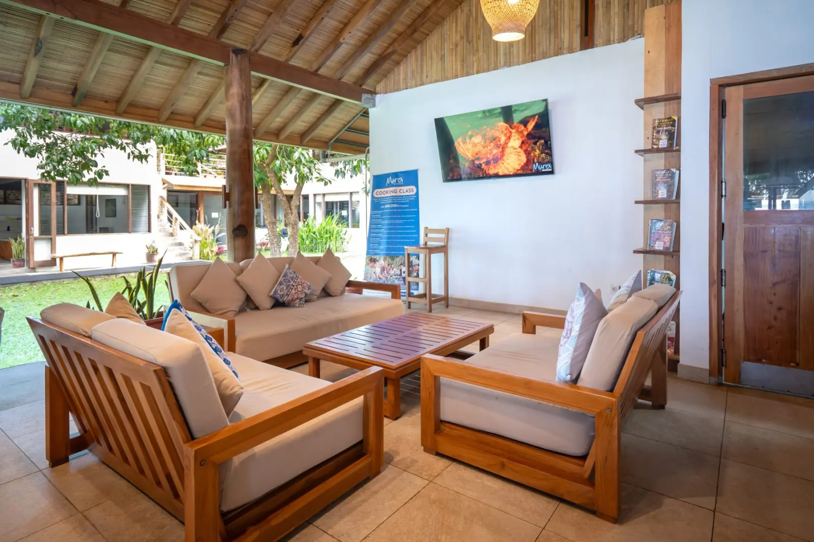 Seating area with a television