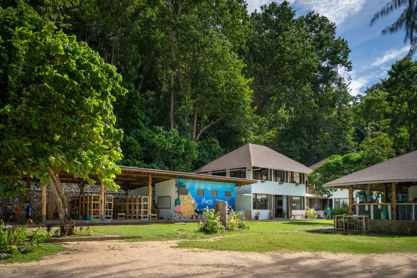 The dive centre and resort buildings
