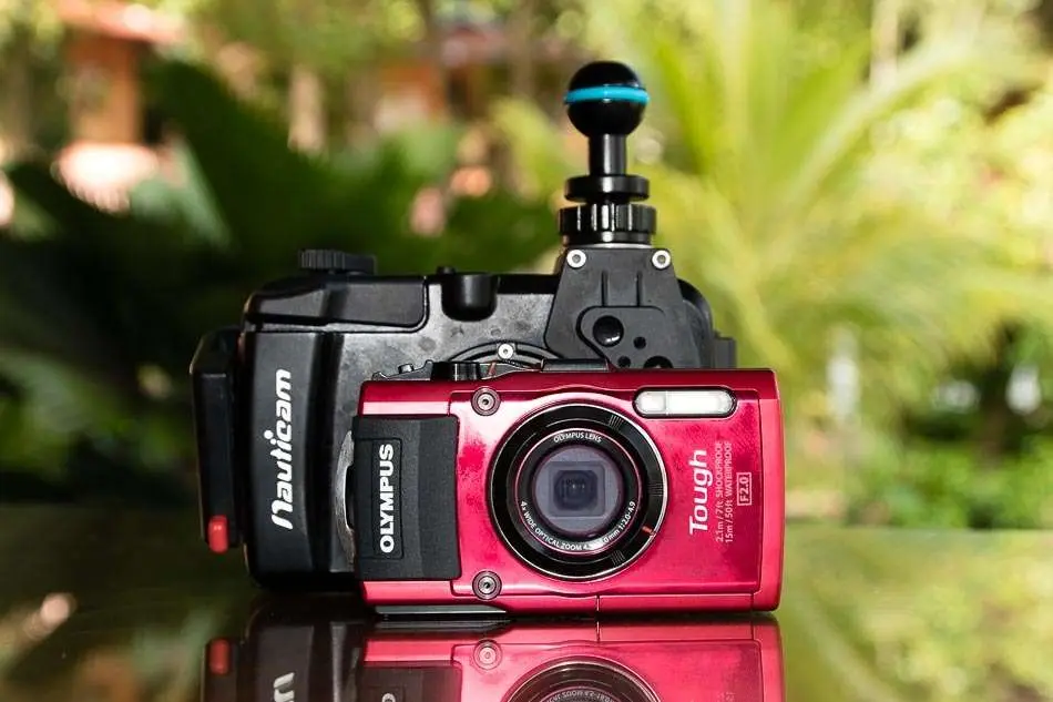 A compact camera in an underwater housing
