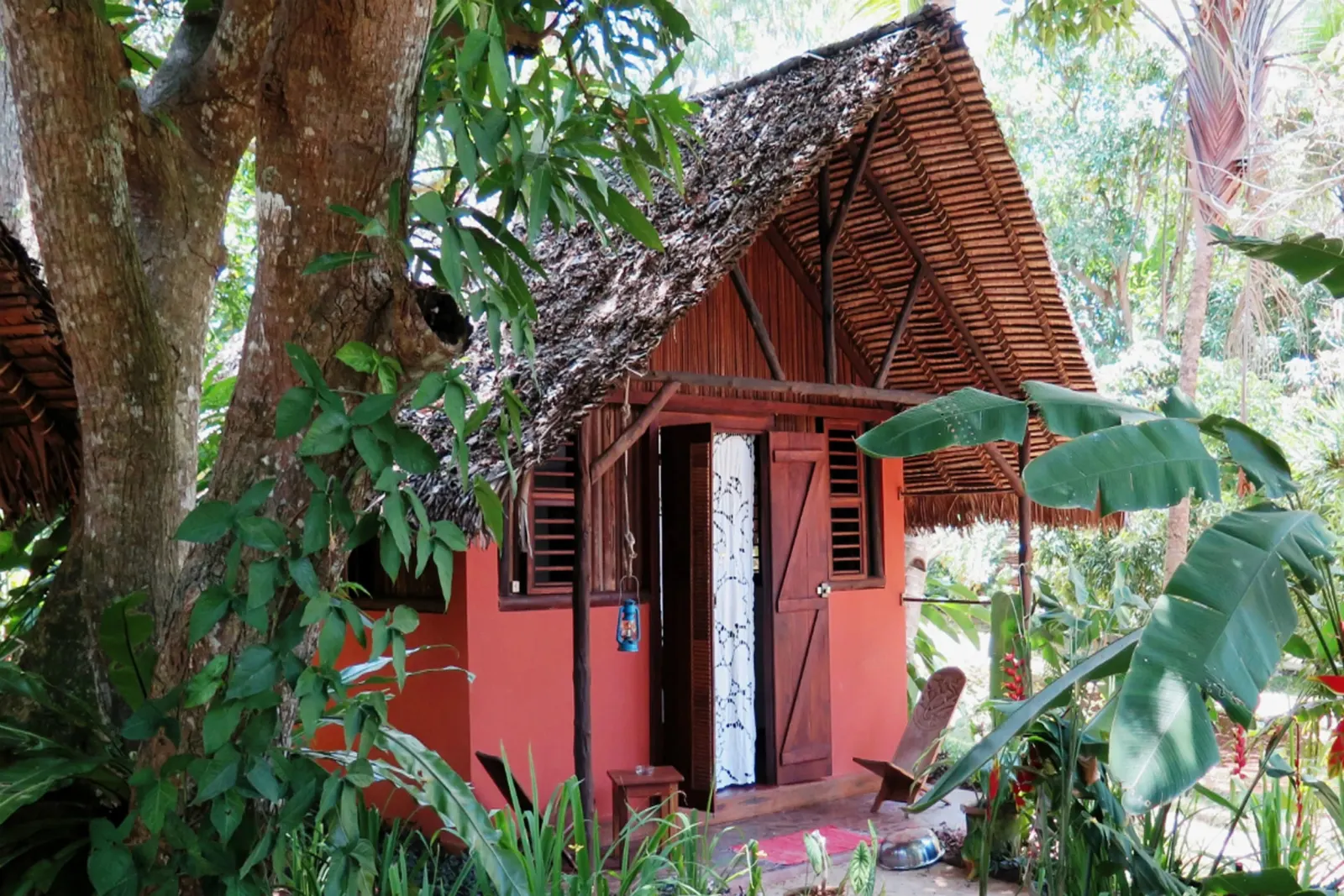 A thatched bungalow in the garden