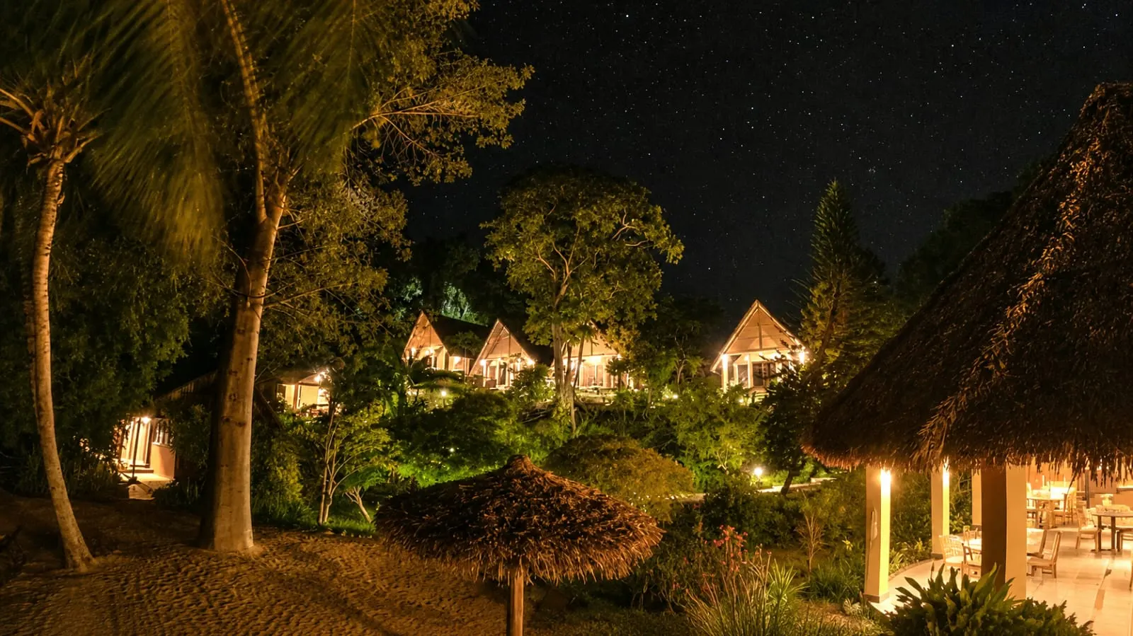 The lodge in the evening among the trees