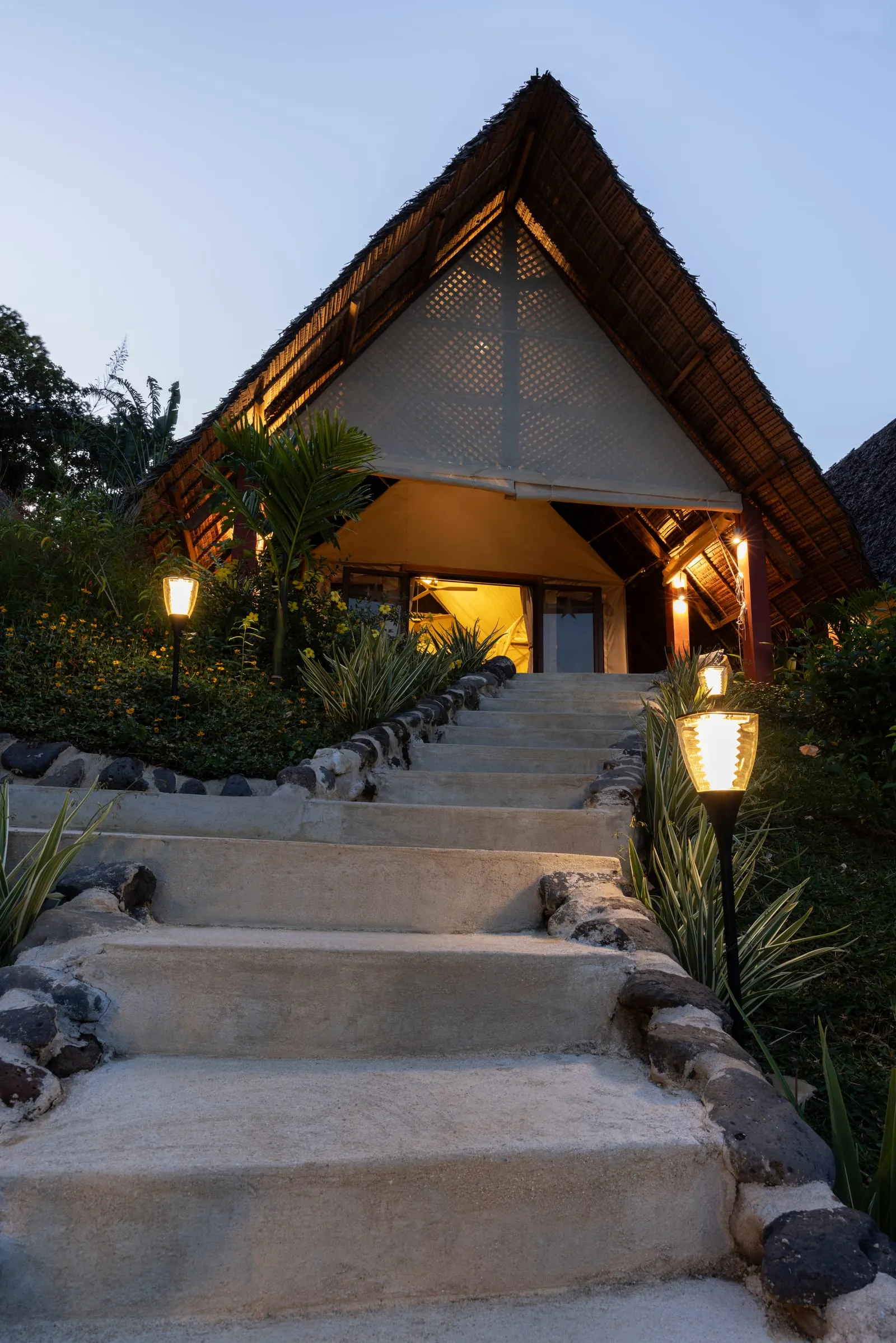 Tent entrance at dusk