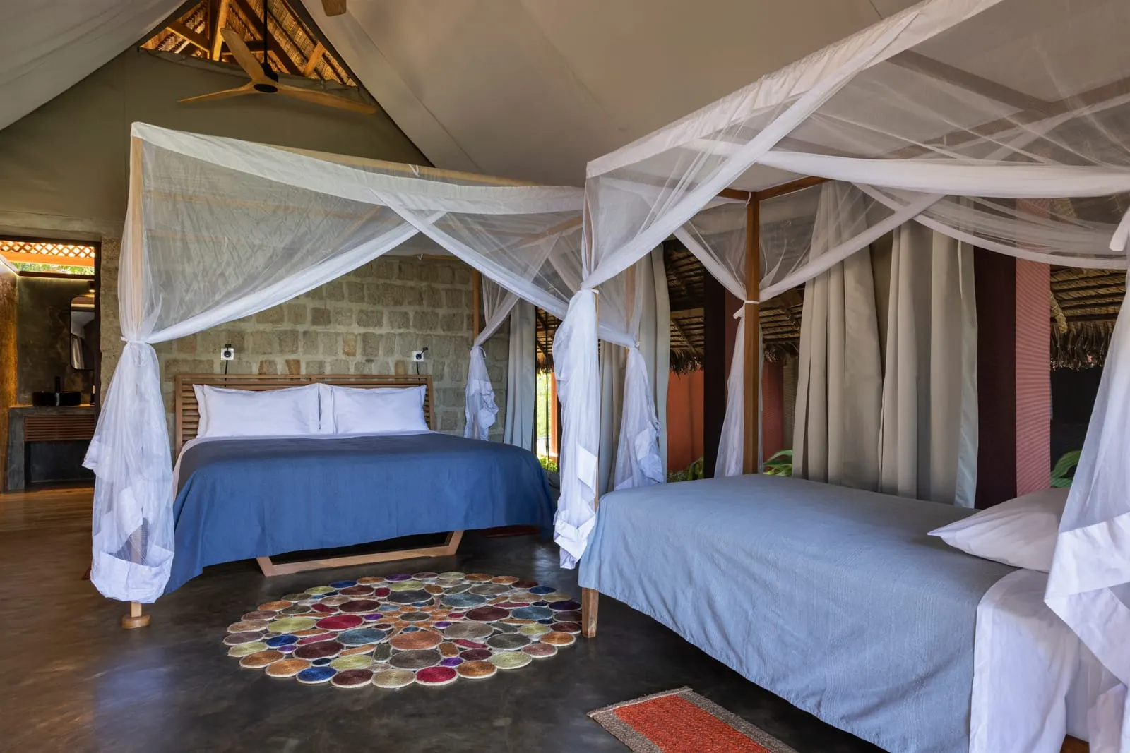 Bed under a mosquito net