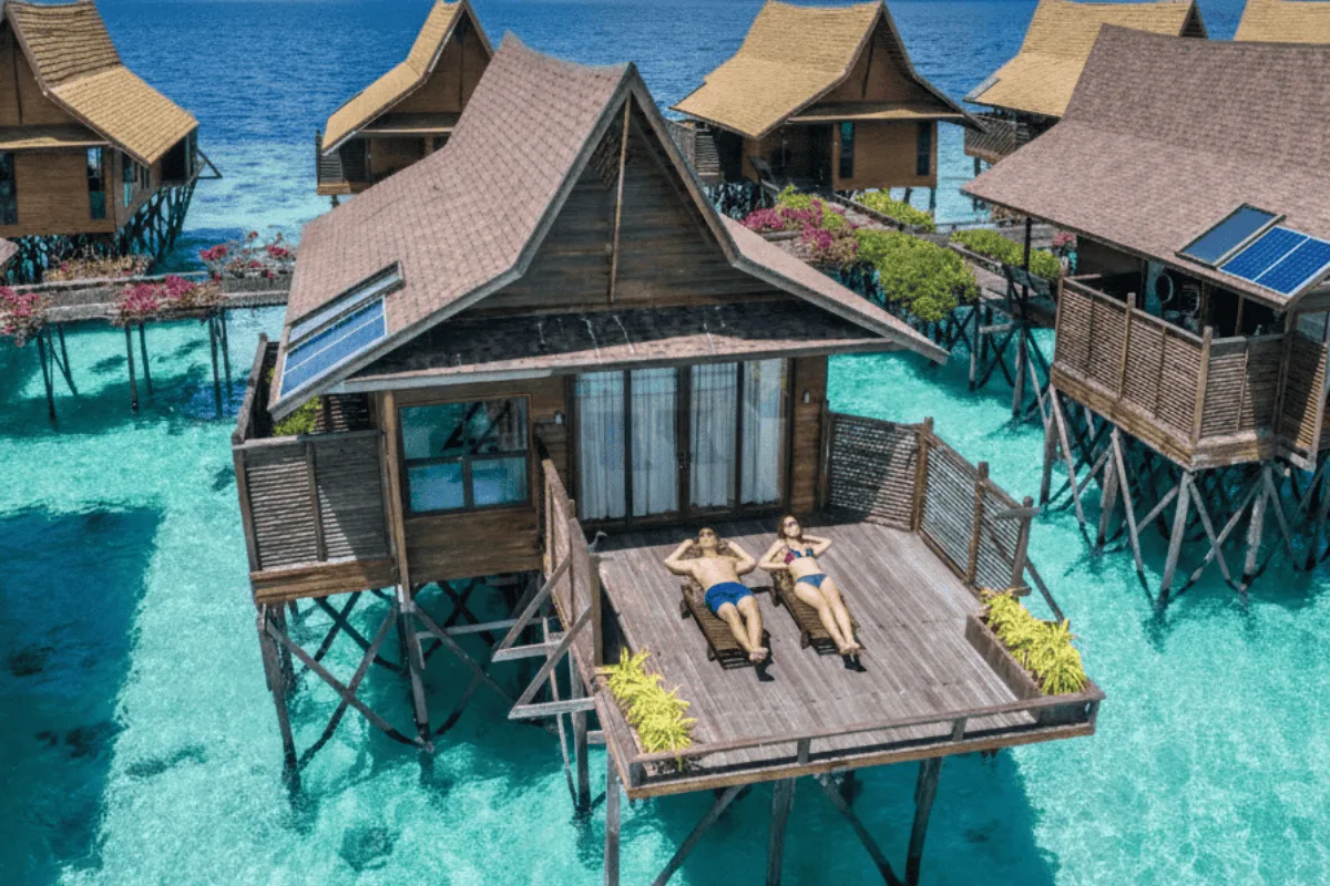 A row of chalets with sun decks