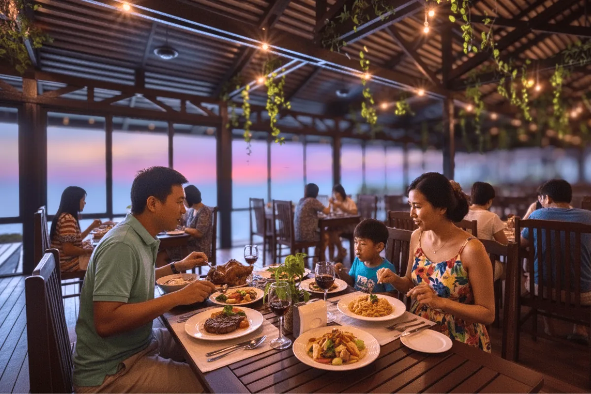 The resort restaurant during dinner