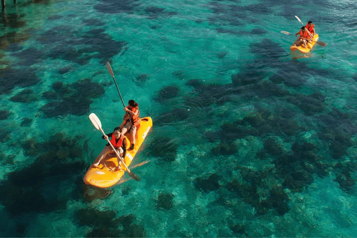 Kayak over a turquoise reef
