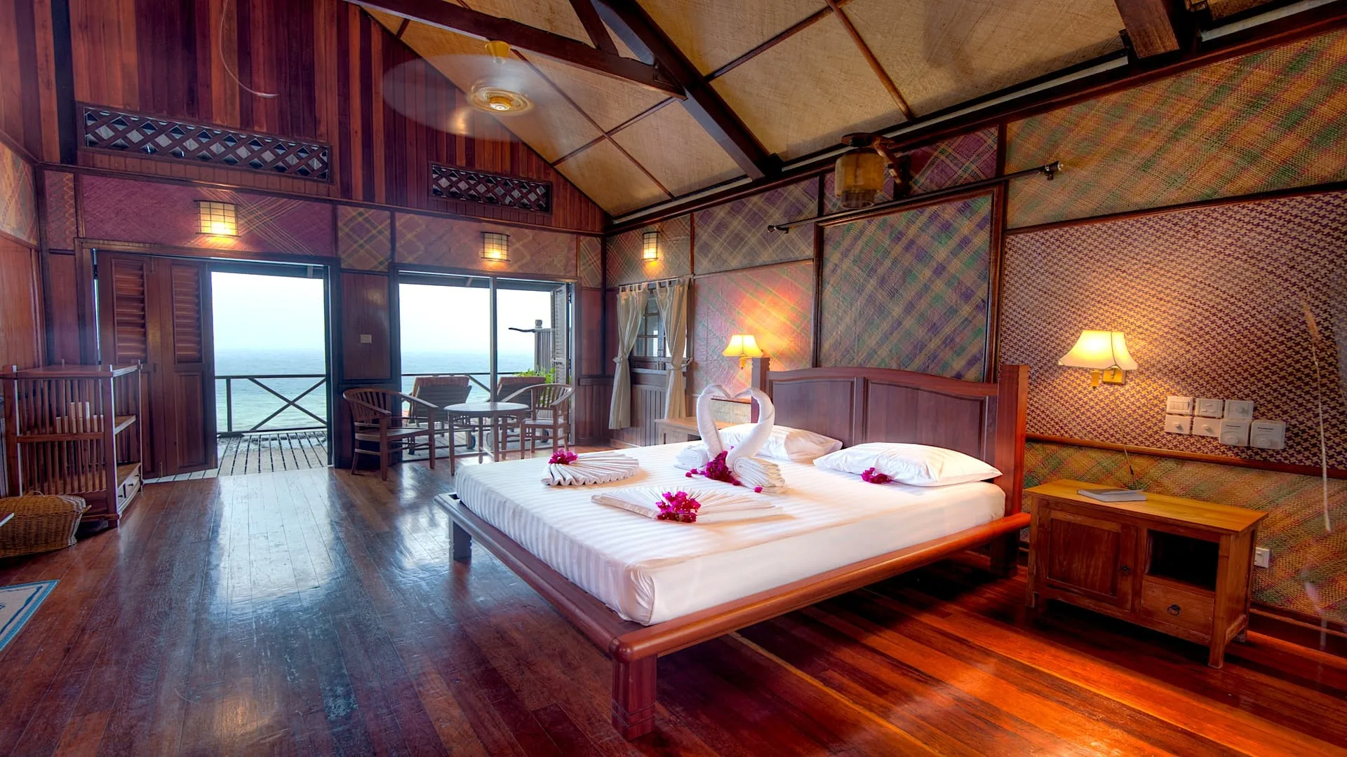 Chalet interior looking out to sea