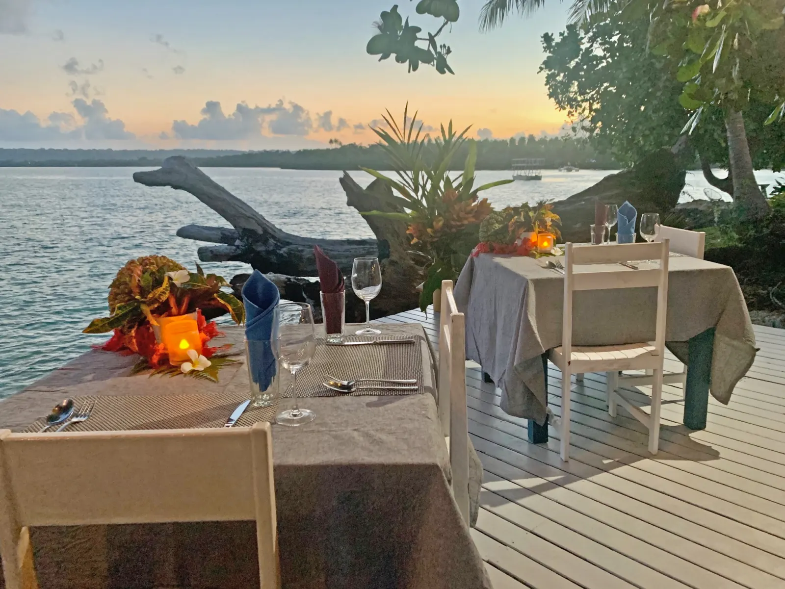 Dinner over the water at sunset