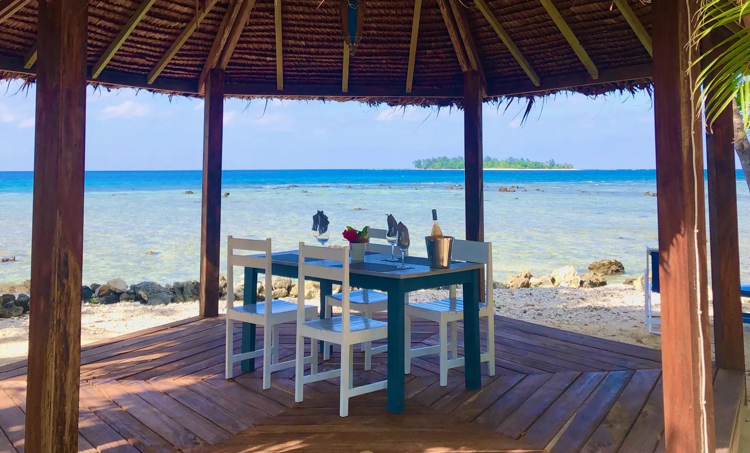 Table on the deck over the water