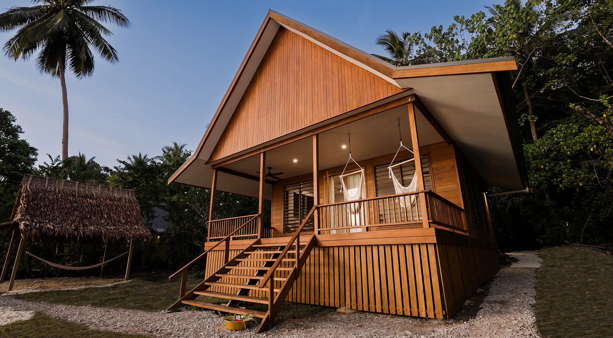 Two bedroom beach house with a hammock in the yard