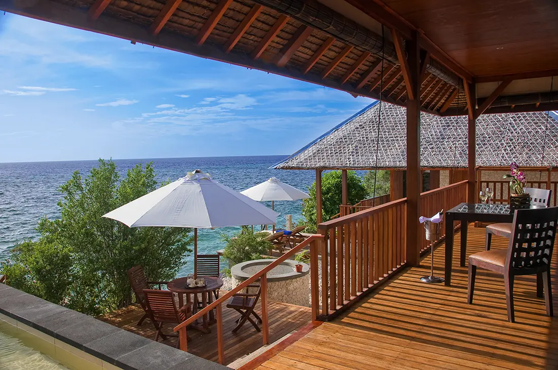 Villa bathroom with an outdoor shower