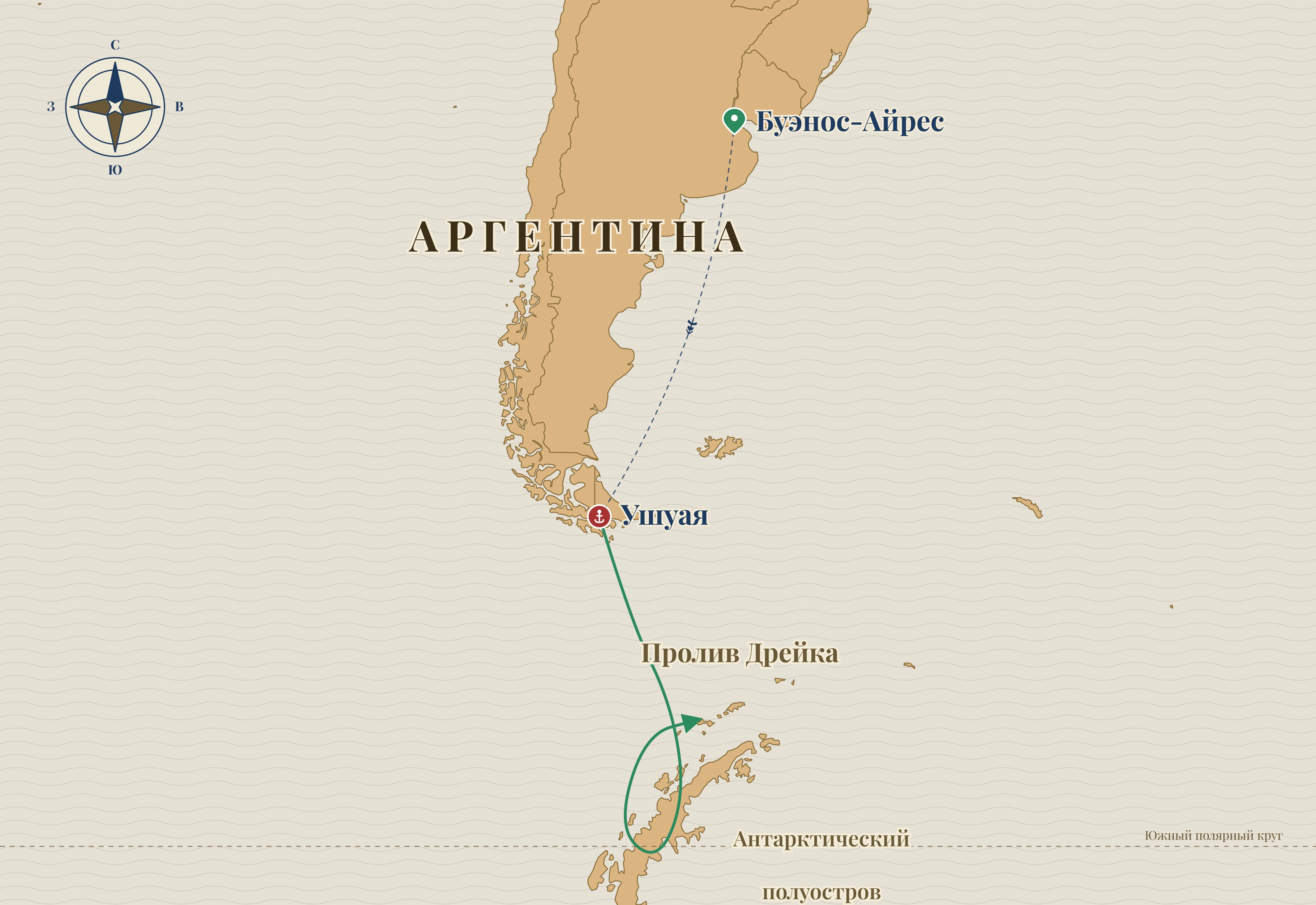 Карта путешествия — Антарктида. По следам Шарко