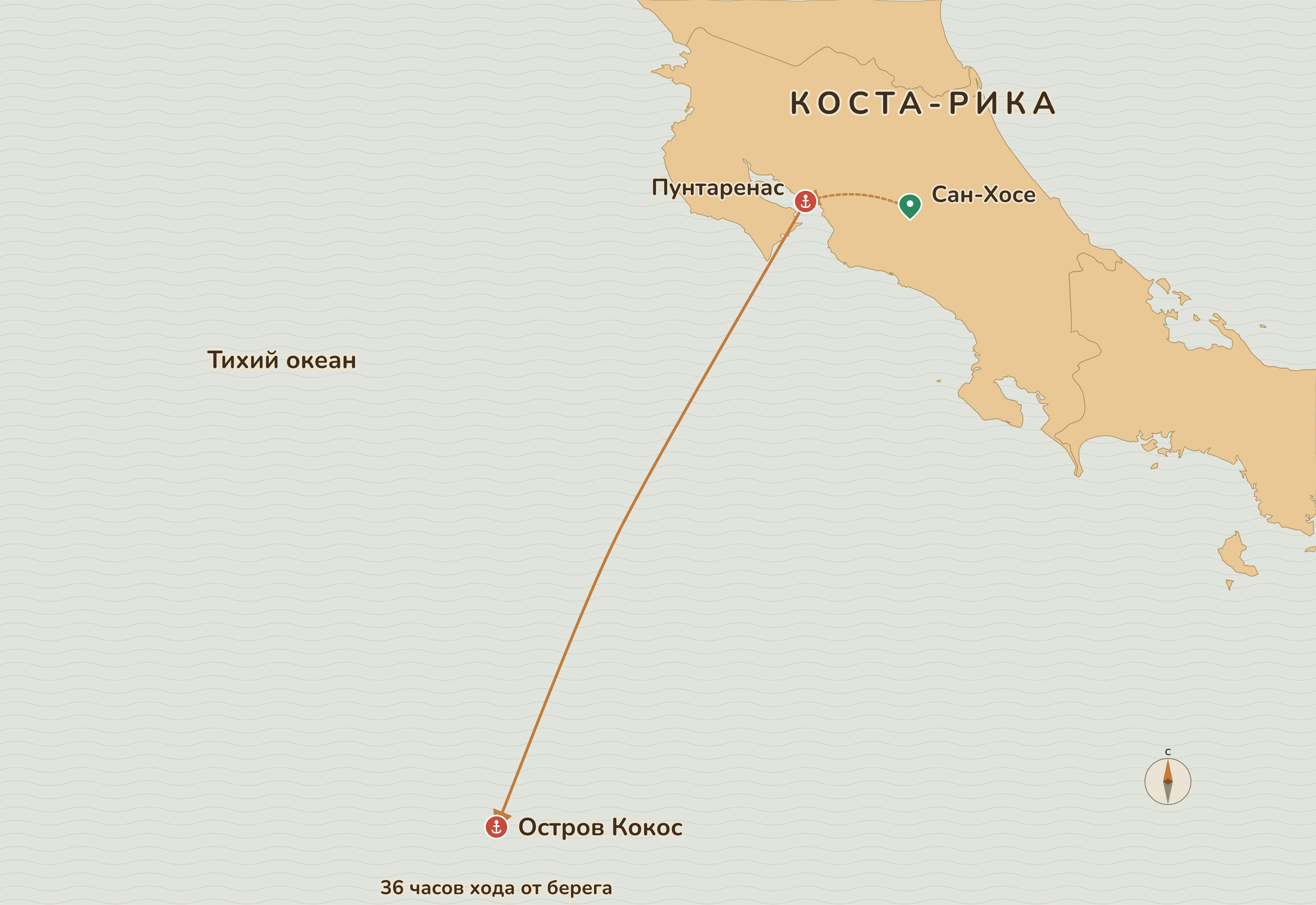 Карта путешествия — Кокос. Стаи акул и гигантские скаты